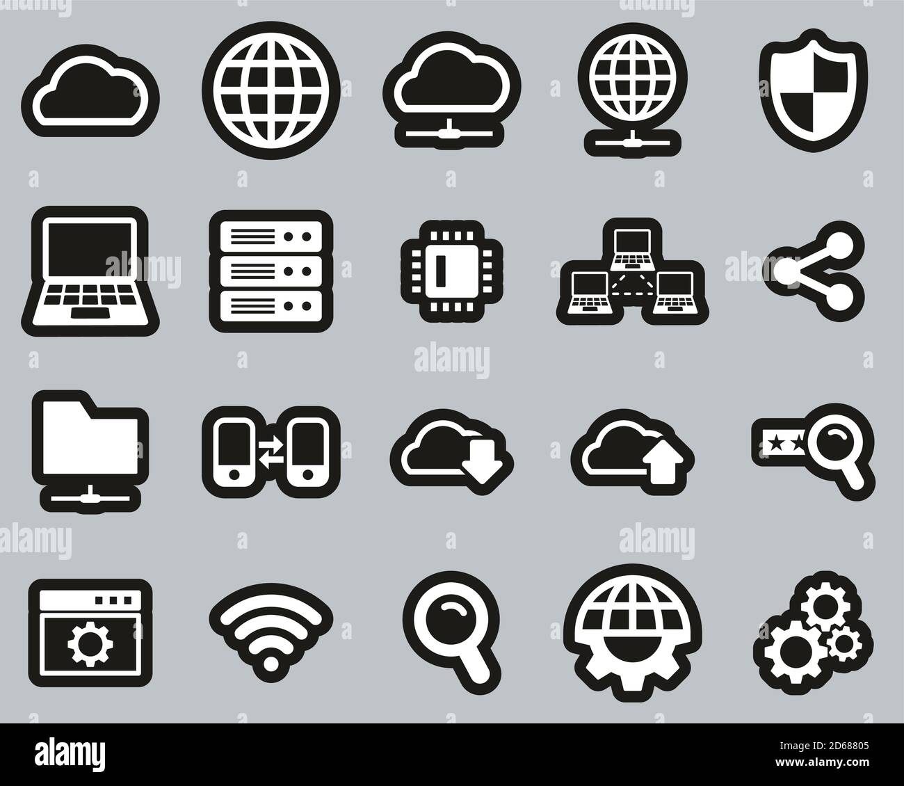 Cloud Network Icons White On Black Sticker Set Big Stock Vector Image ...