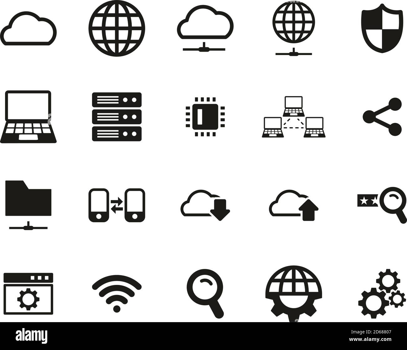 Cloud Network Icons Black & White Set Big Stock Vector