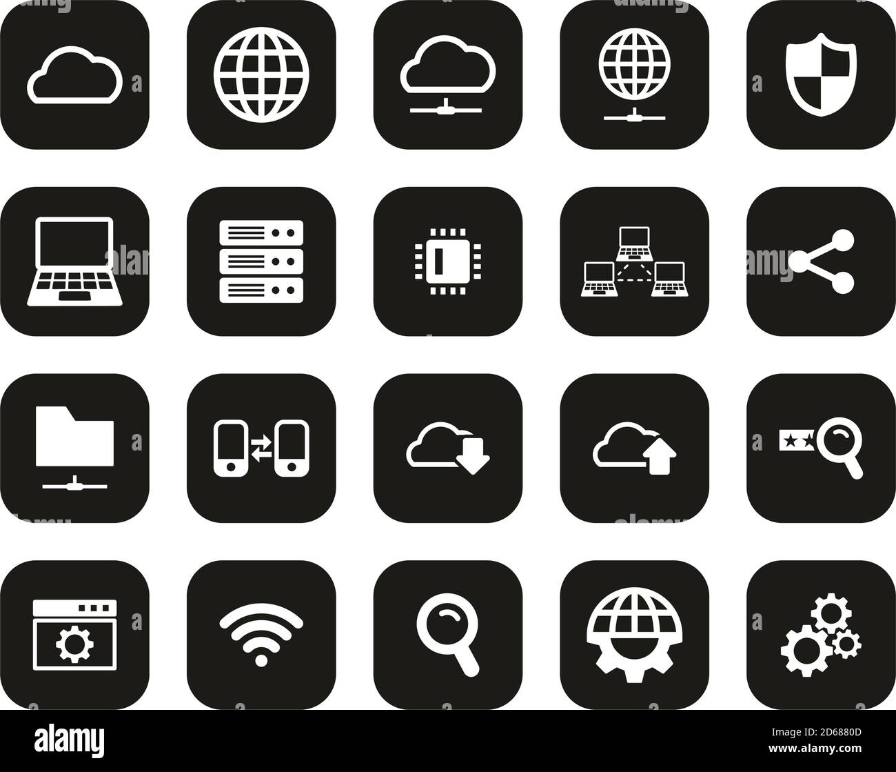 Cloud Network Icons White On Black Flat Design Set Big Stock Vector