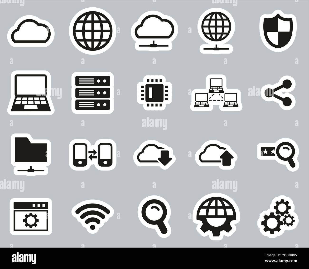 Cloud Network Icons Black & White Sticker Set Big Stock Vector Image ...