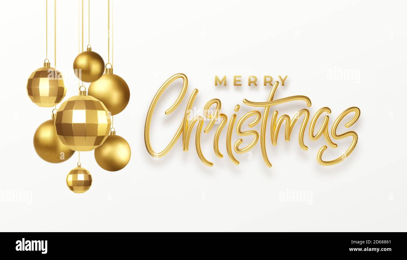 Christmas party calligraphy lettering greeting card with golden ...