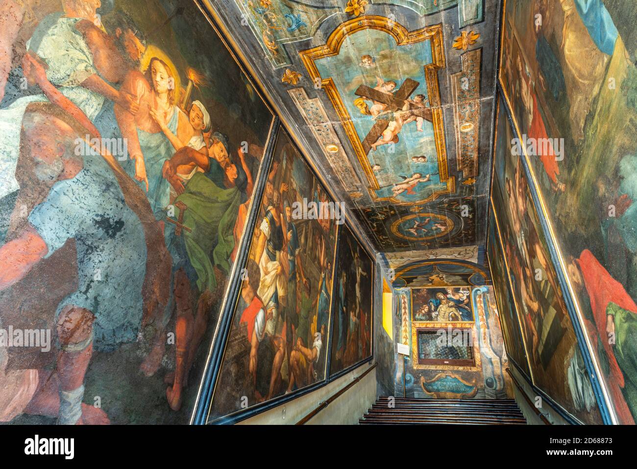 Frescoes decorating the holy staircase of Campli. Sanctuary of the Holy Stairs. Campli, Teramo province, Abruzzo, Italy, Europe Stock Photo