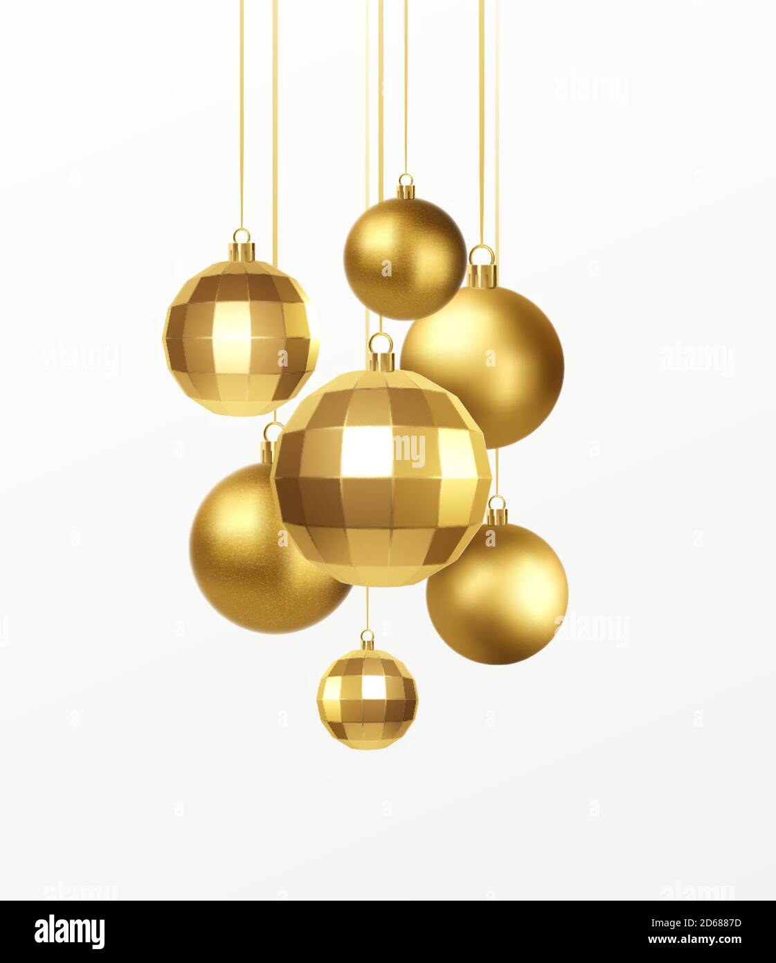 Set of golden realistic christmas decorations isolated on white ...