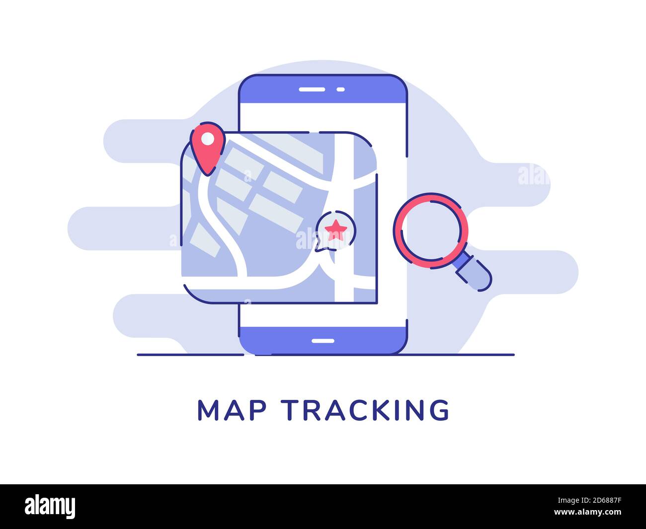 Map tracking concept pointer location on display smartphone screen white isolated background with flat outline style Stock Vector