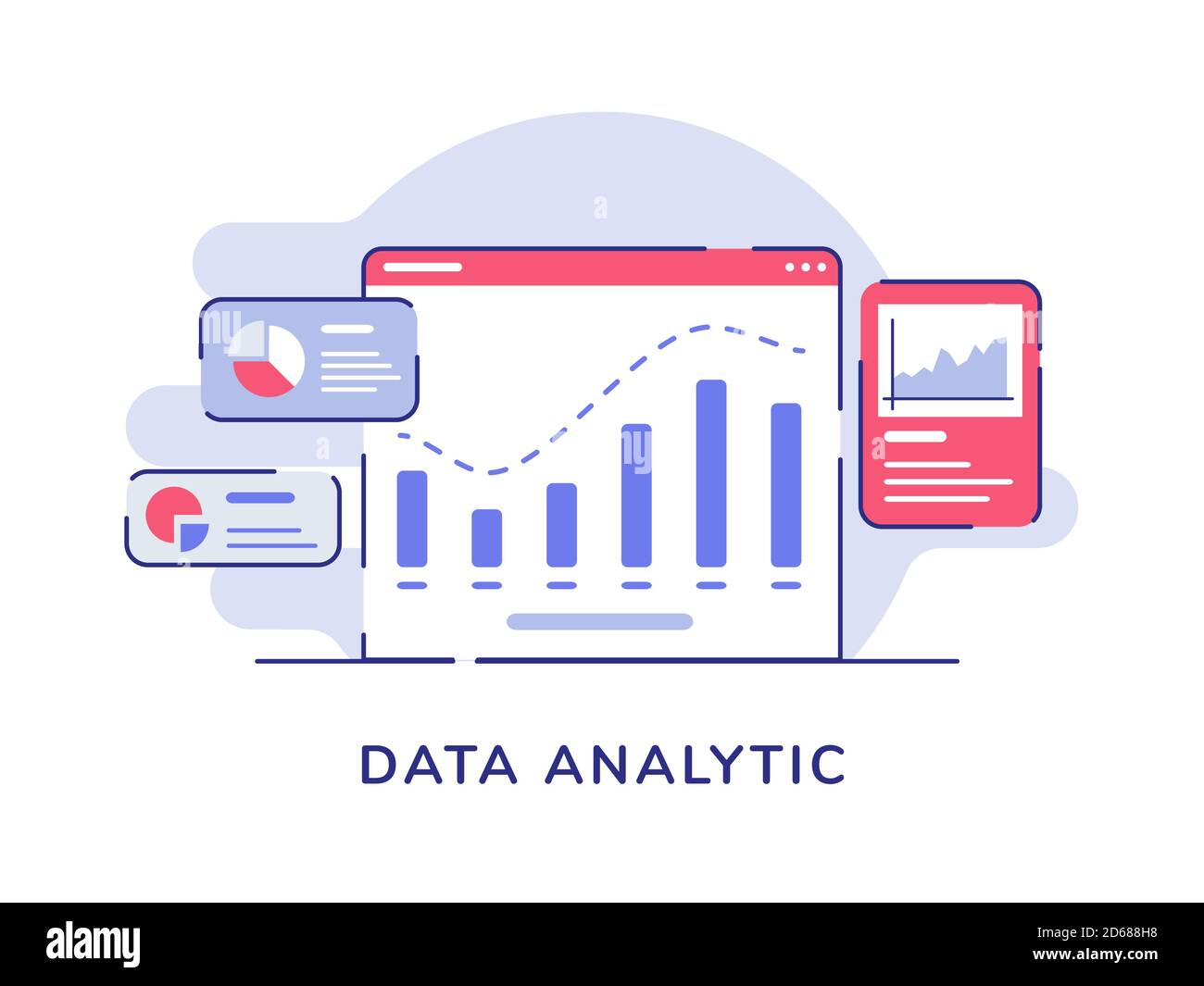 Data analytic concept bar chart on display computer screen pie curve ...