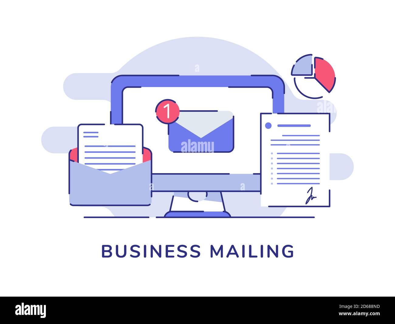 business mailing email white isolated background with flat outline