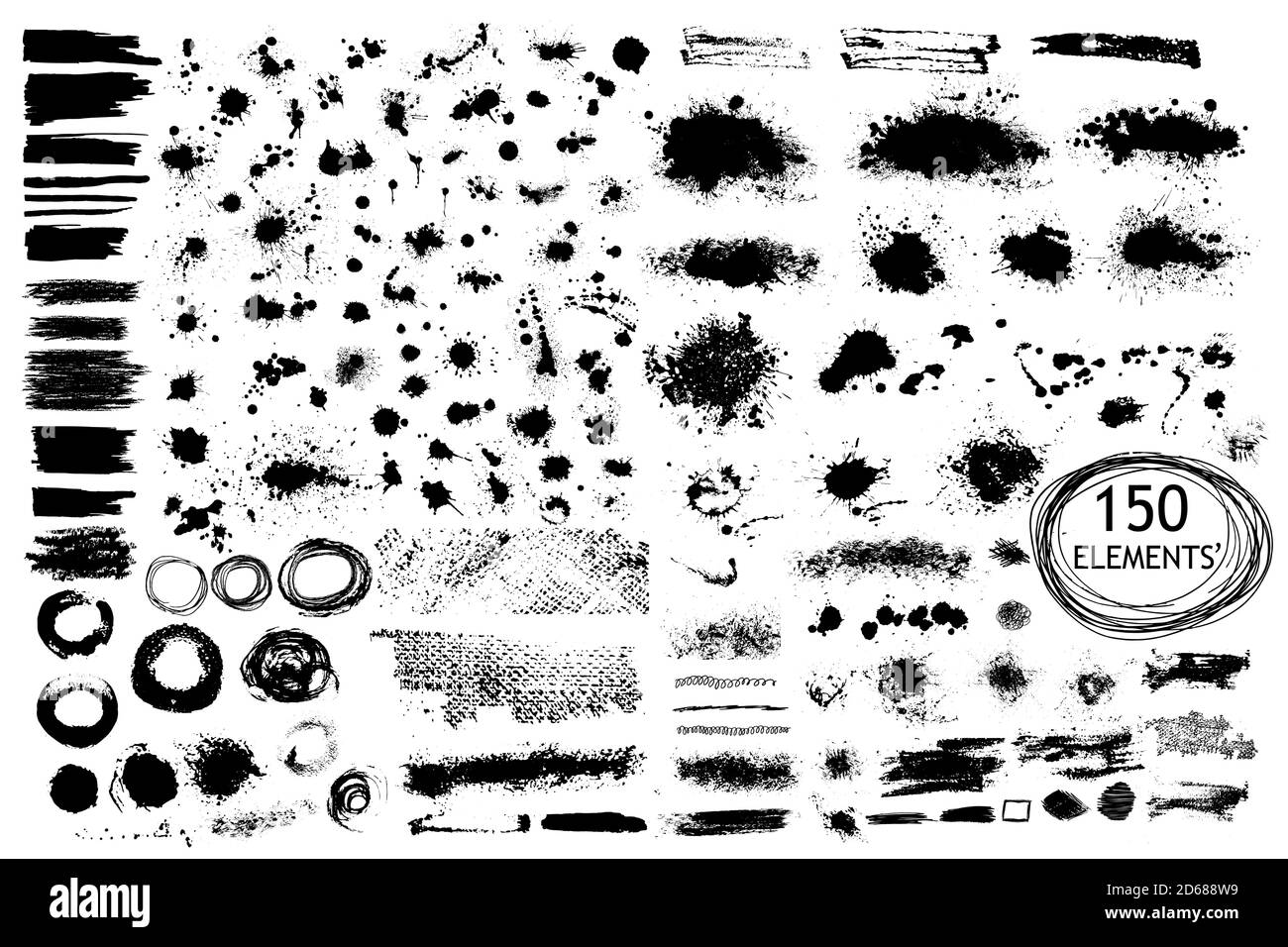 Set of Grunge Design Elements. Brush Strokes. Large Collection. Vector ...