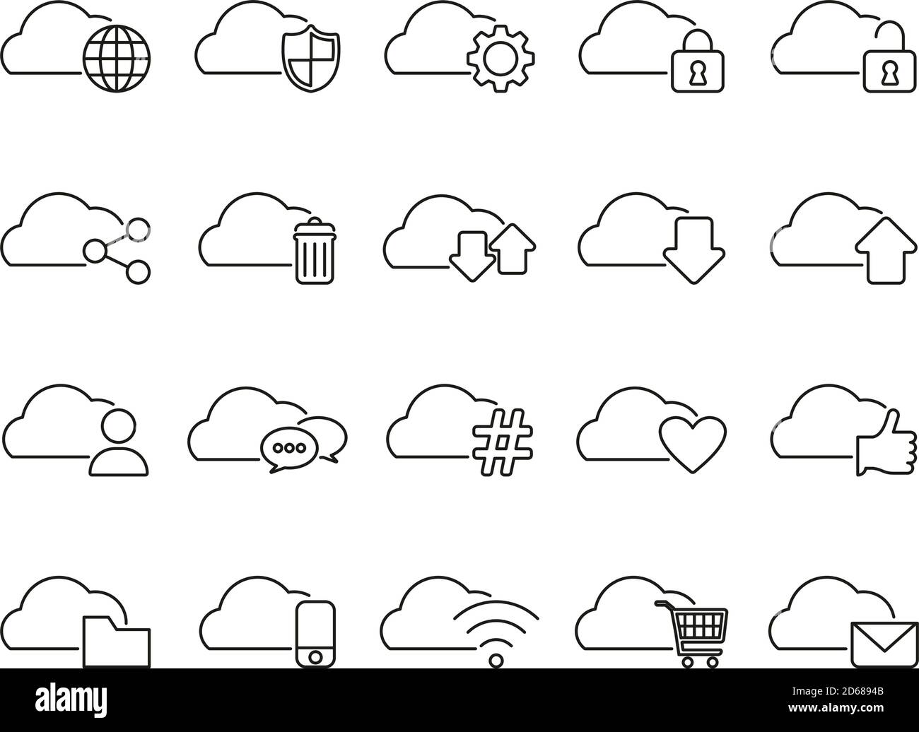 Cloud Service Thin Line Set Big Stock Vector