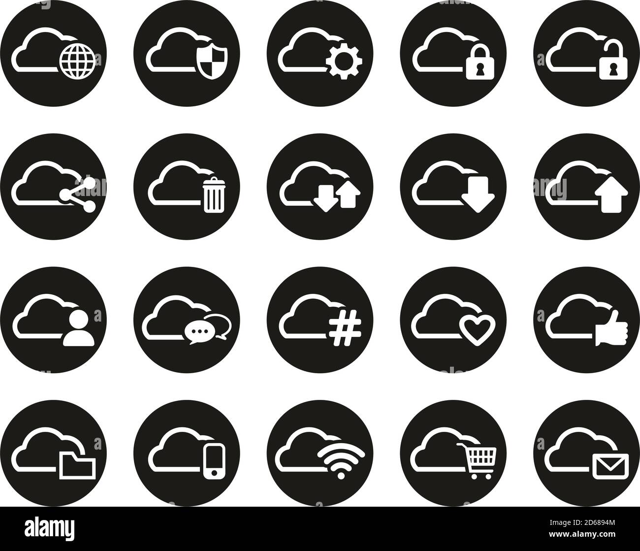 Cloud Service White On Black Flat Design Circle Set Big Stock Vector ...