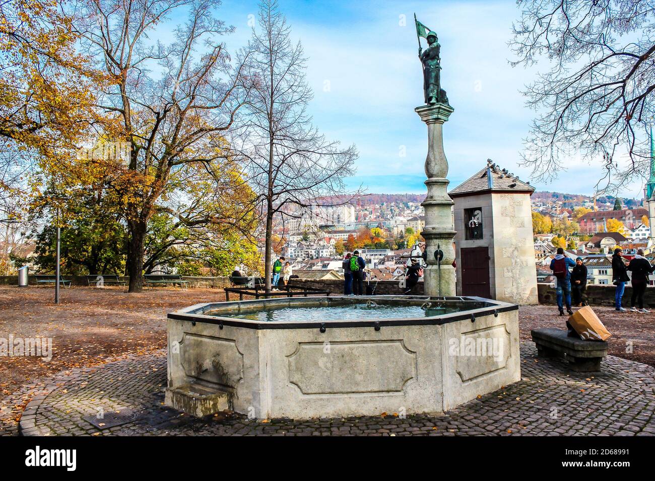 Viewing point and square Lindenhofplatz. Zurich, Switzerland Stock Photo