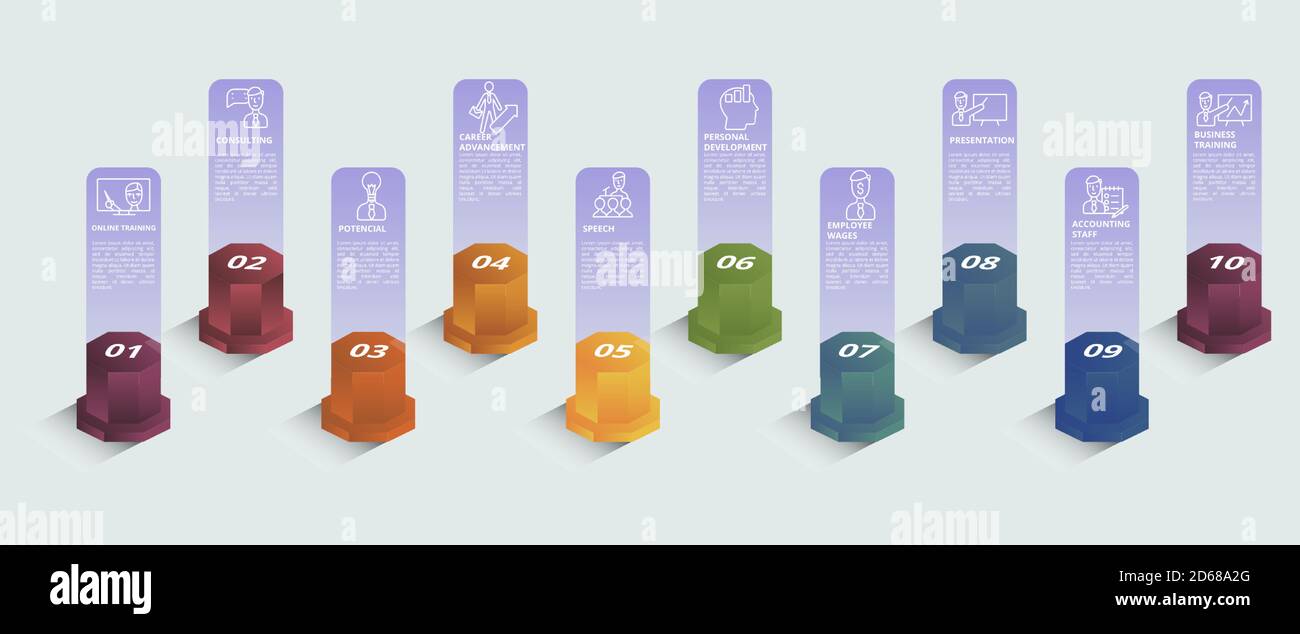 Infographic Business Training template. Icons in different colors ...