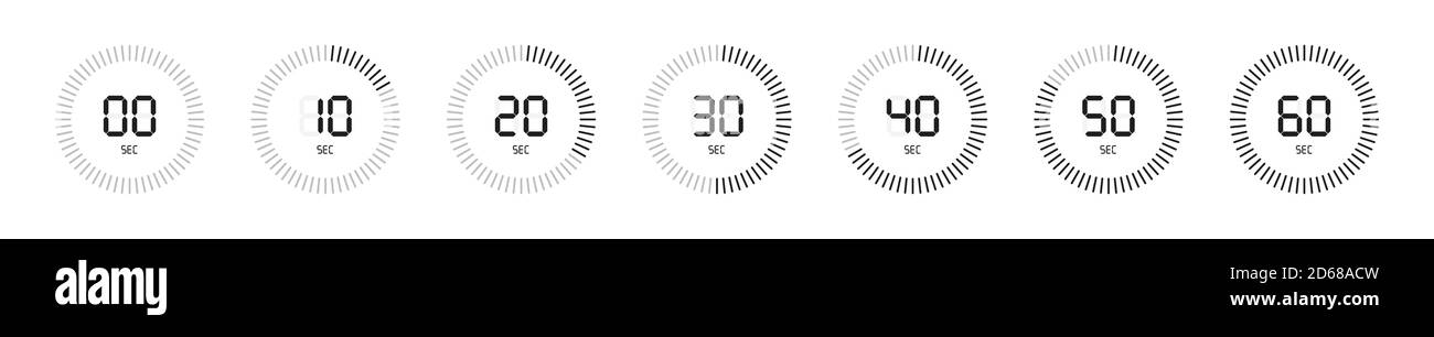 Timer, clock, stopwatch isolated set icons. Label cooking time. Vector ...