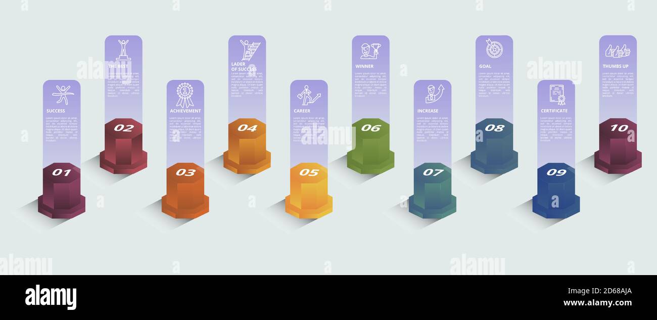 Infographic Success template. Icons in different colors. Include ...