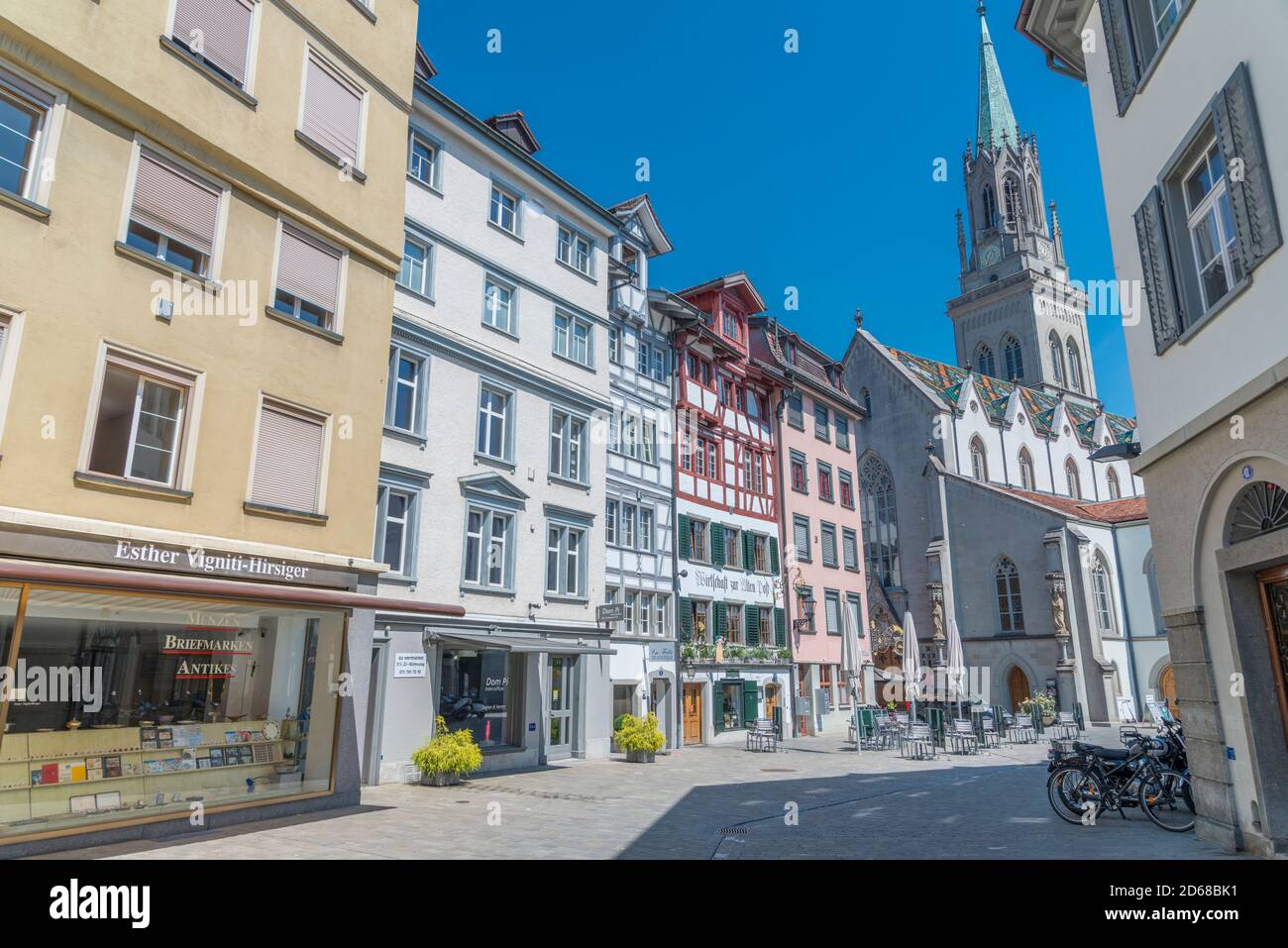 Old town of St. Gallen and tower of St. Laurenzen Church, Switzerland Stock Photo