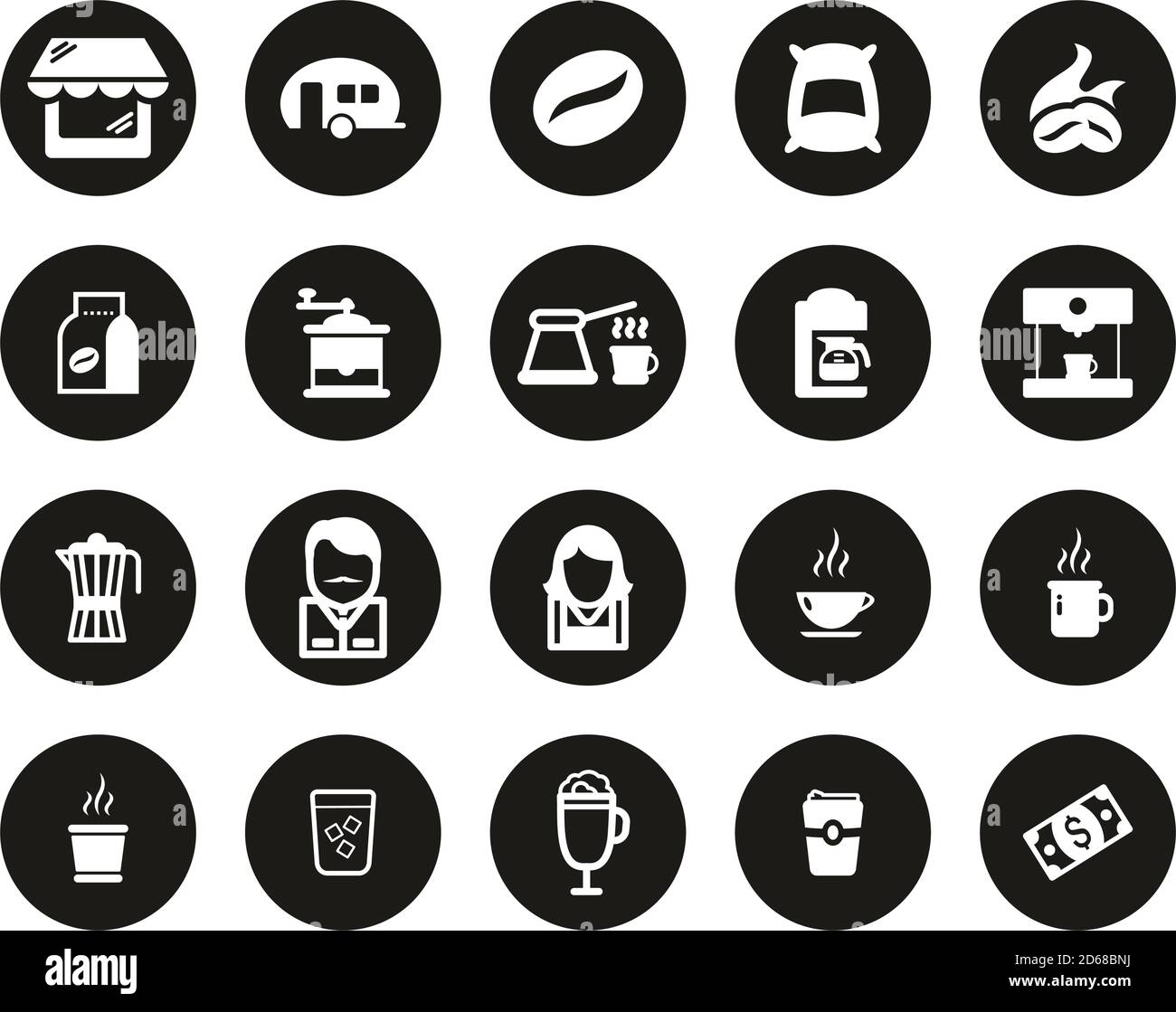 Coffee Shop Icons White On Black Flat Design Circle Set Big Stock ...