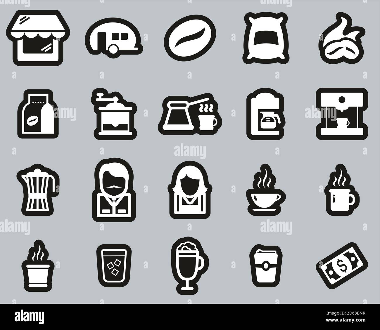 Coffee Shop Icons White On Black Sticker Set Big Stock Vector Image ...