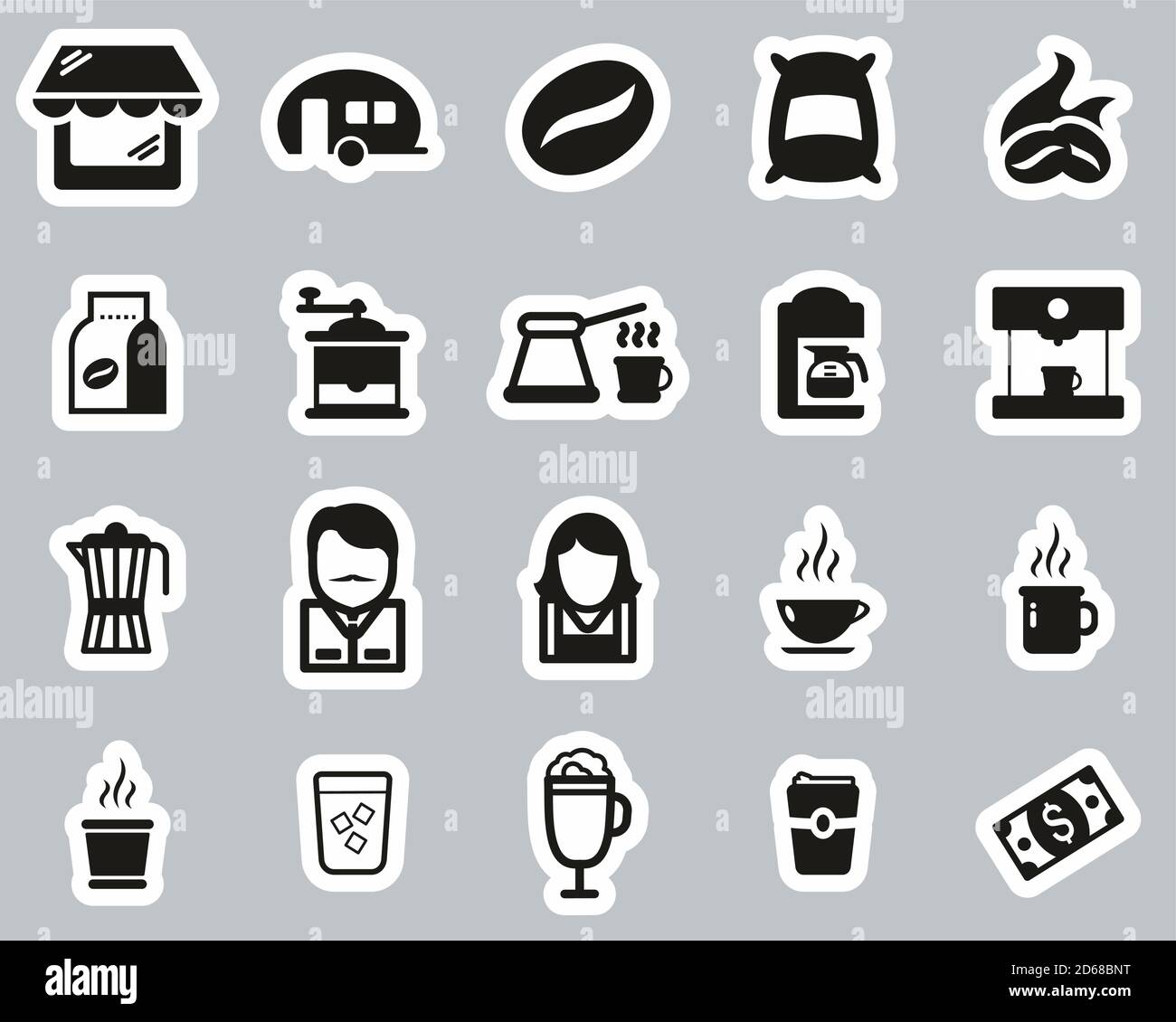 Coffee Shop Icons Black & White Stickers Set Big Stock Vector Image ...