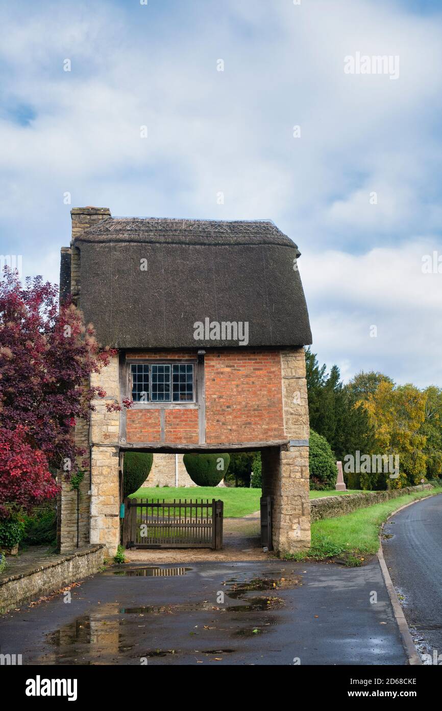 St Peter and St Paul Church Lych Gate in autumn. Long Compton, Warwickshire, England Stock Photo