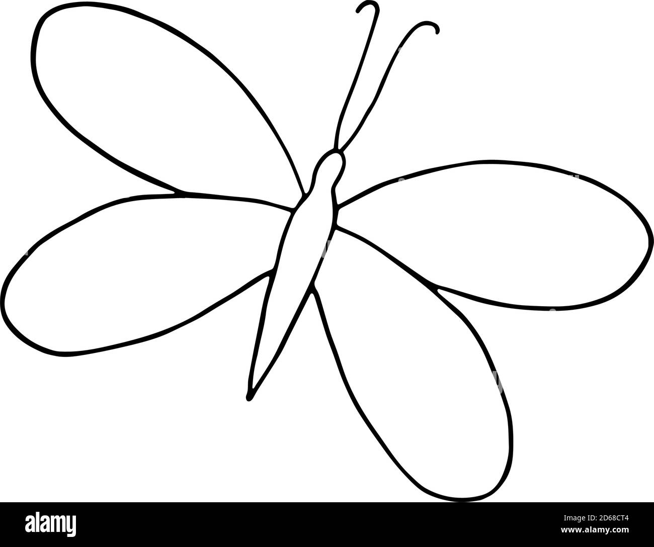 A hand drawn butterfly simple vector outline illustration, contour drawing in doodle style, symbol of summer and nature Stock Vector