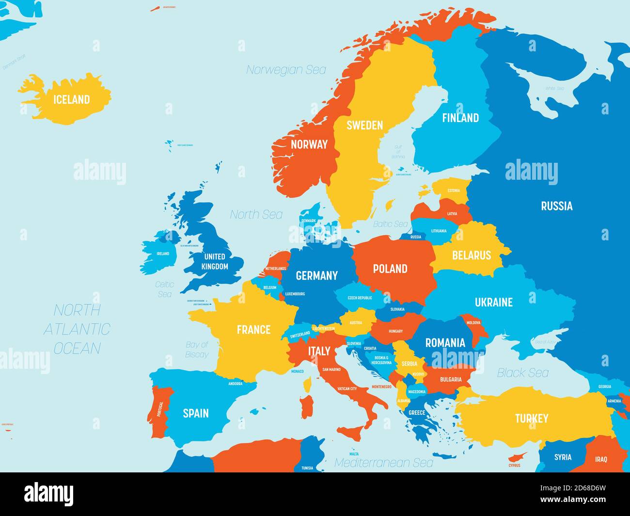 Map Of Europe Seas Europe Map - 4 Bright Color Scheme. High Detailed Political Map Of European  Continent With Country, Ocean And Sea Names Labeling Stock Vector Image &  Art - Alamy