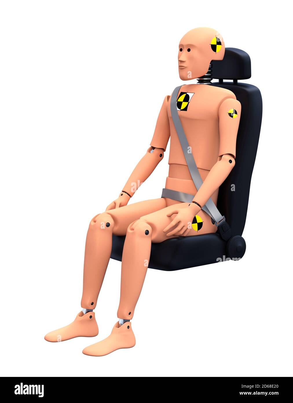 Crash Test Dummy in a Car Seat. Safety Concept. 3D illustration Stock Photo