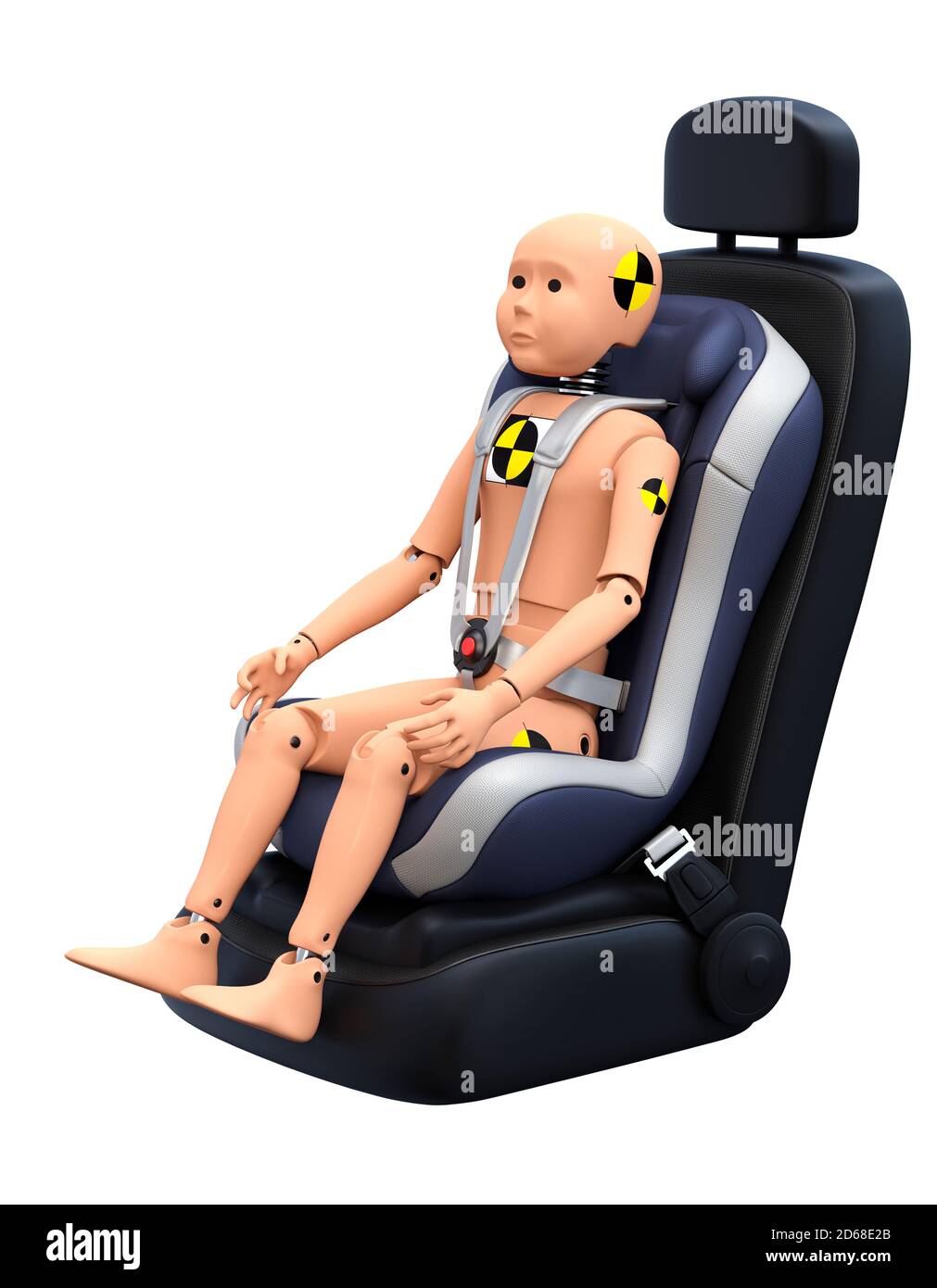Child Crash Test Dummy in Car Seat. Safety Concept. 3D illustration Stock Photo