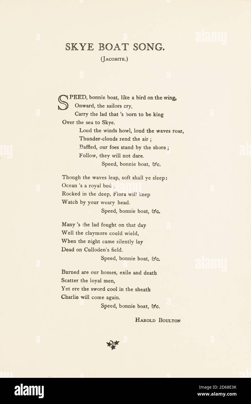 Lyrics to the Skye Boat Song Stock Photo