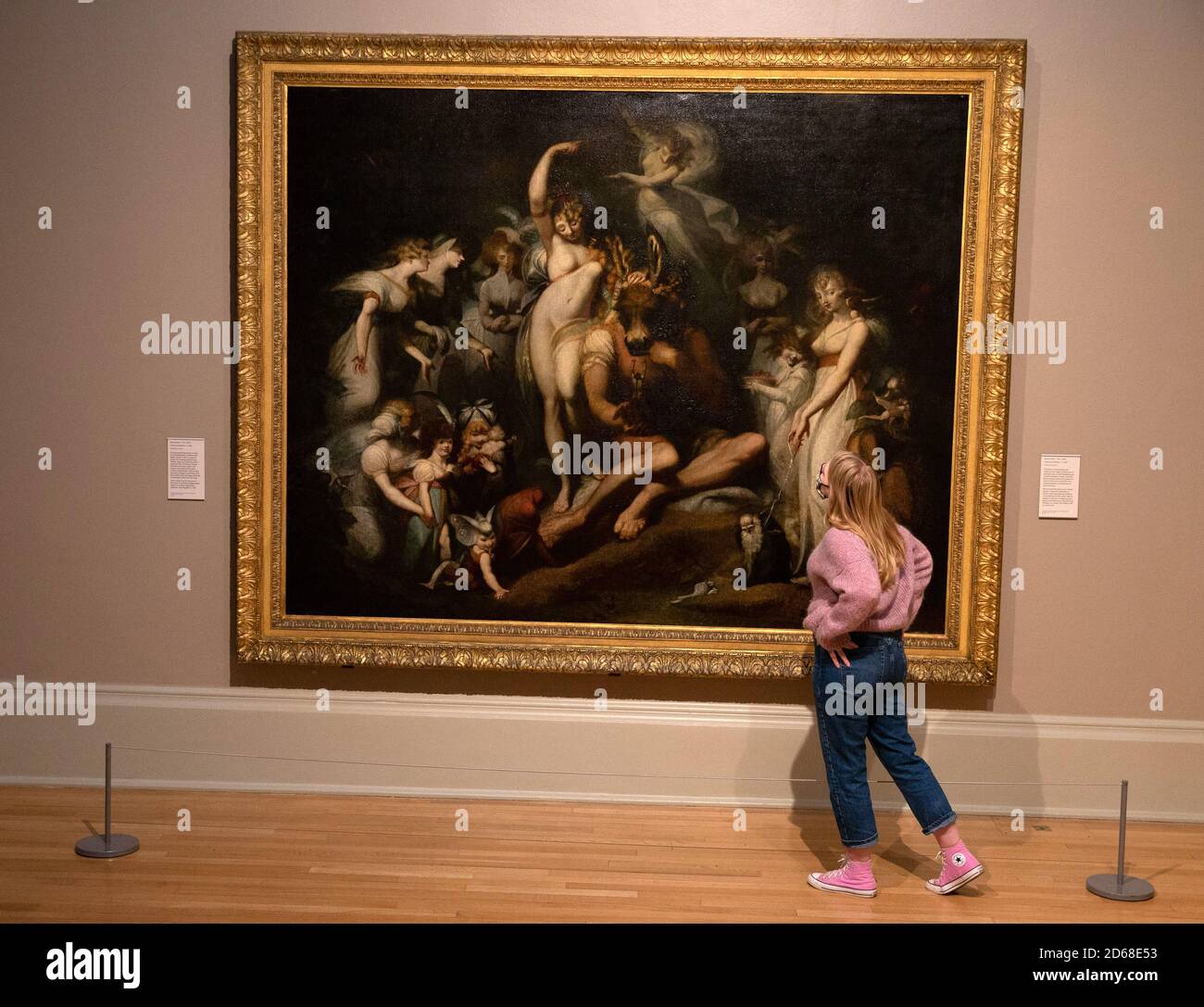 London, UK. 15th Oct, 2020. Titania and Bottom by Henry Fuseli c 1790. The grand painting shows a scene from Shakespear's' A Midsummer Nights Dream'. This room at the Tate depicts works that include Fairies Tate Britain opens New Collection routes Credit: Mark Thomas/Alamy Live News Stock Photo