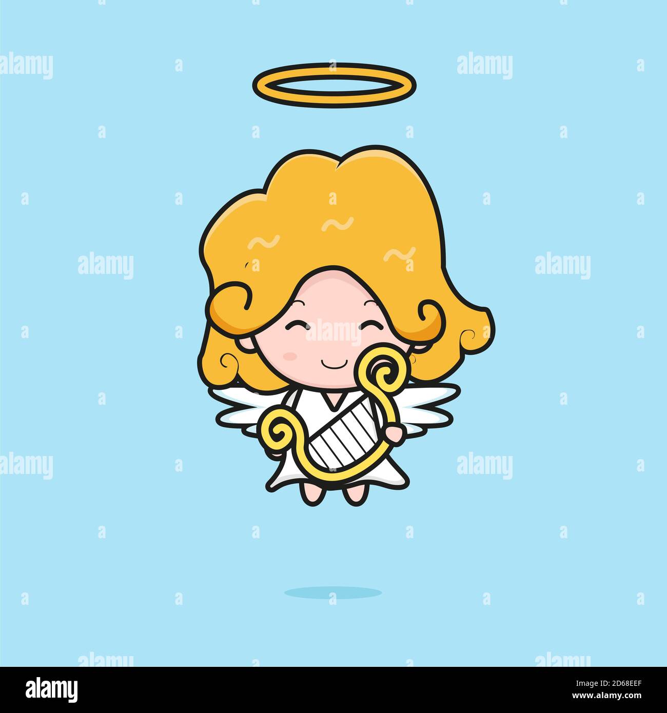 cute angel mascot character illustration with harp. design isolated on blue  background Stock Photo - Alamy