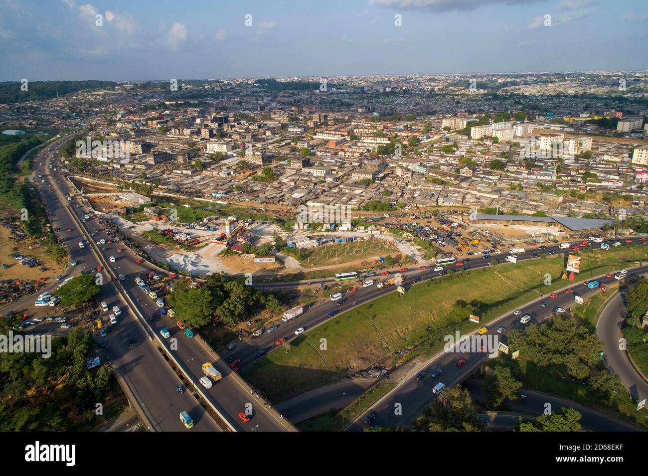 Cote d'Ivoire (Ivory Coast), Abidjan: aerial view of the new popular district of Adjame, north of the city Stock Photo