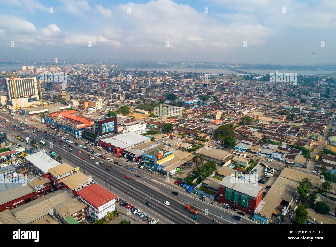Cote d'Ivoire (Ivory Coast), Abidjan: aerial view of the district of Marcory Potopoto along Boulevard Valery Giscard d'Estaing Stock Photo
