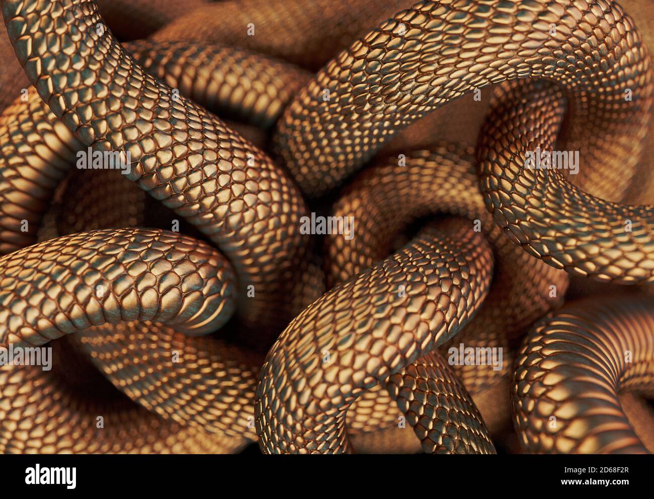Bronze Colored Snakes Abstract Background. 3D illustration Stock Photo