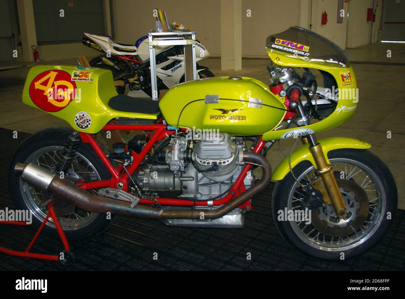 Old italian motorcycle: Moto Guzzi V7 Sport 750 cc red frame (1971) Stock Photo