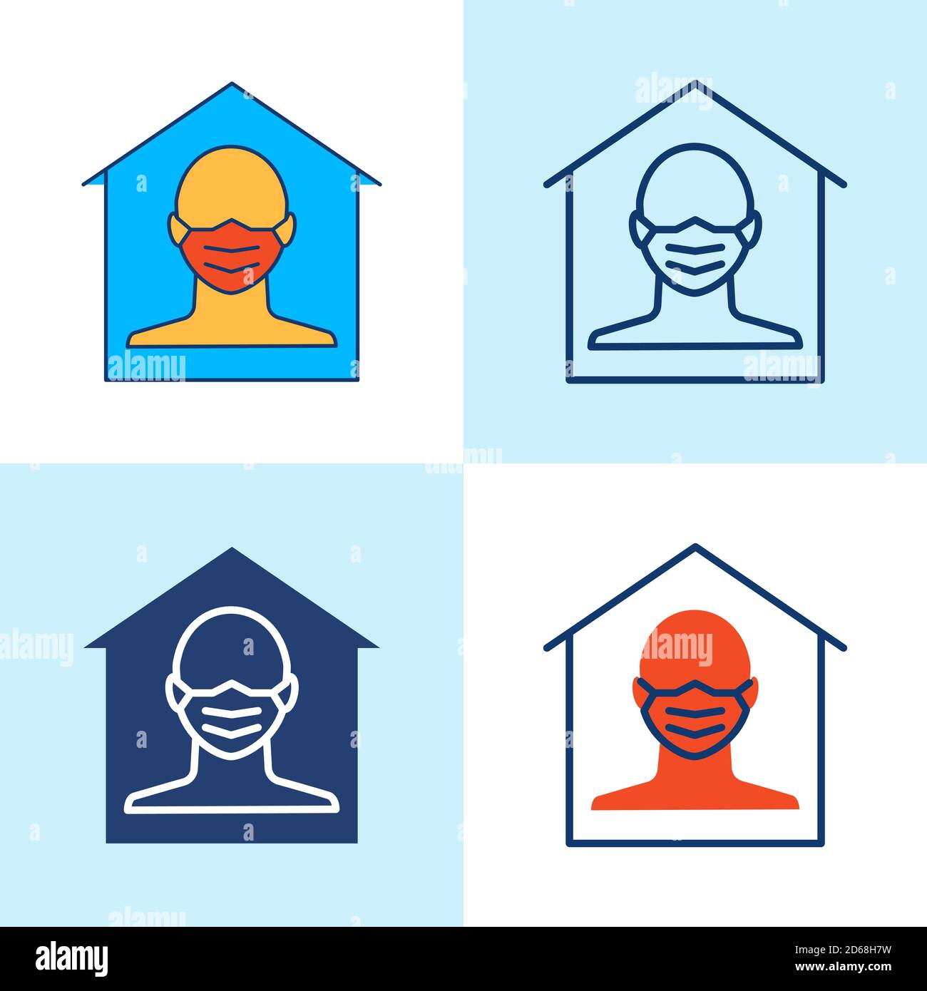 Stay home icon set in line style Stock Vector