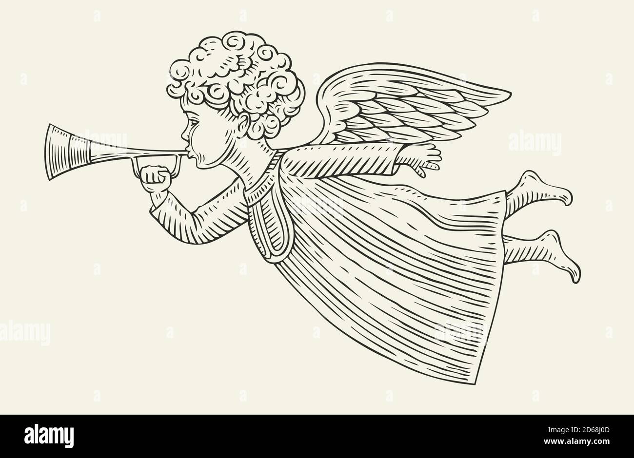 Flying angel messenger. Sketch vintage vector illustration Stock Vector