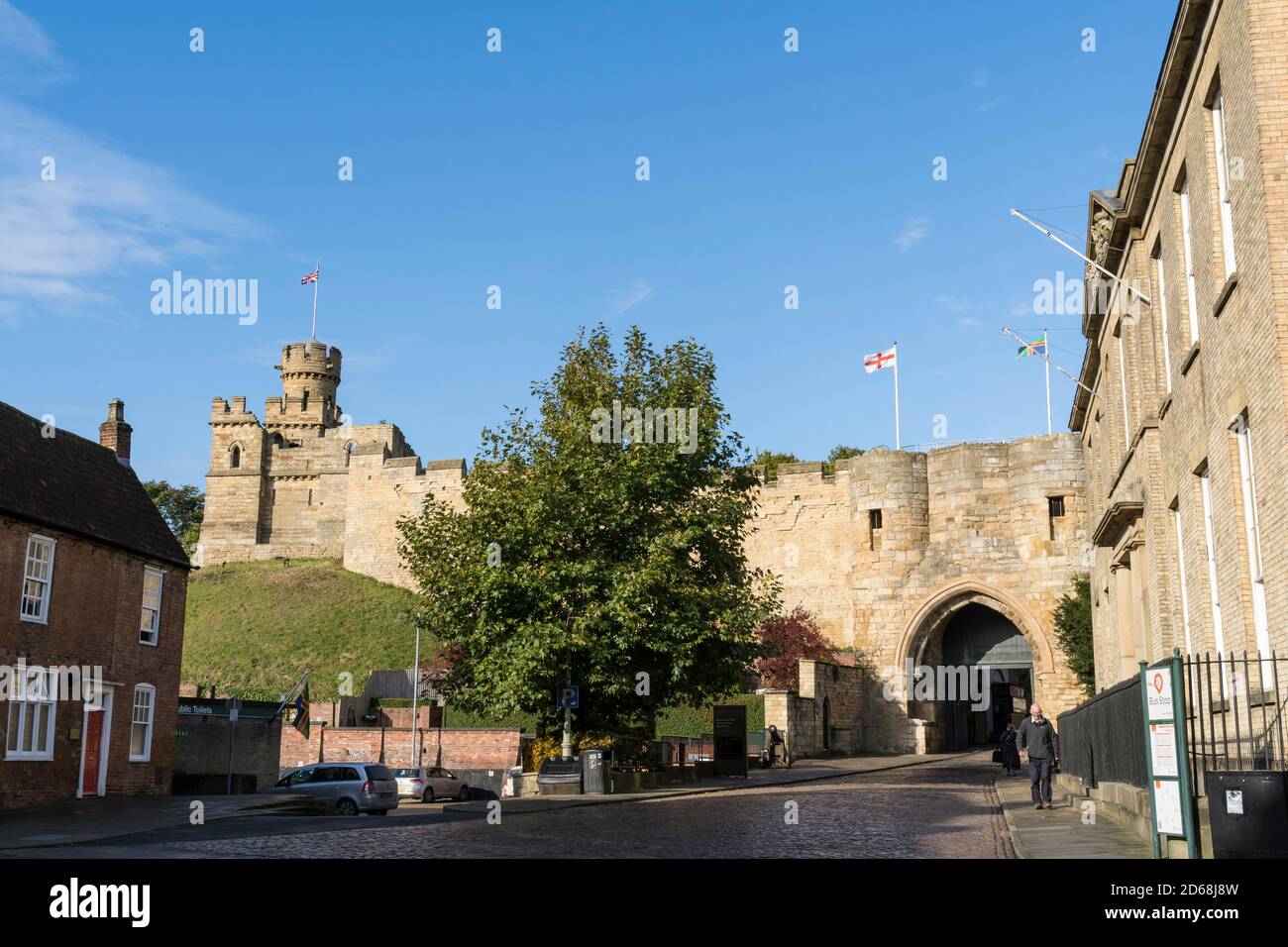 Castle wall and observation tower from Castle Hill Lincoln City Lincolnshire October 2020 Stock Photo
