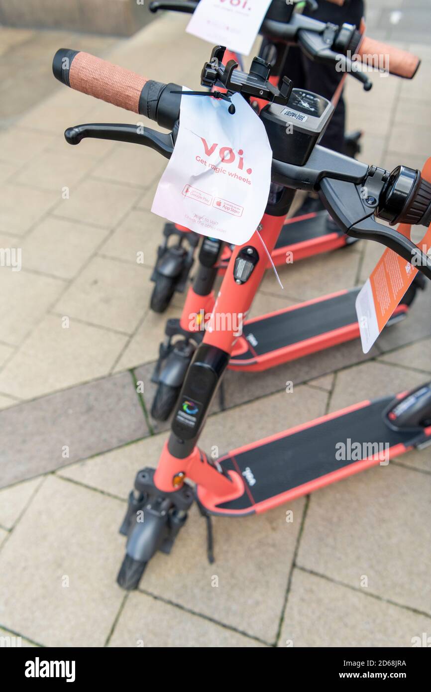 Cambridge, UK. 15th Oct, 2020. Voi shared electric scooters launch a