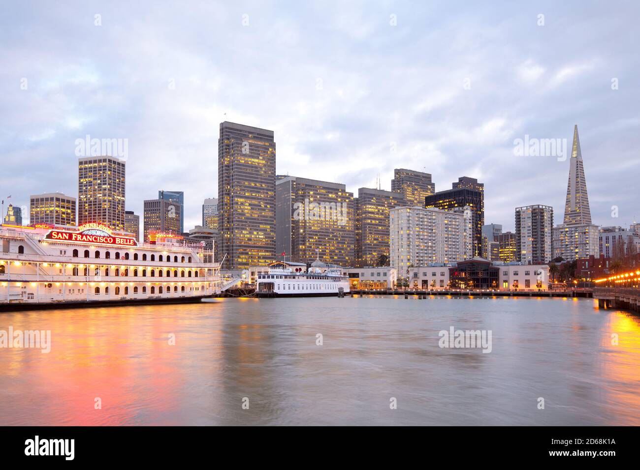 San Francisco, California, United States - Skyline of buildings at downtown from Embarcadero in Pier 7. Stock Photo