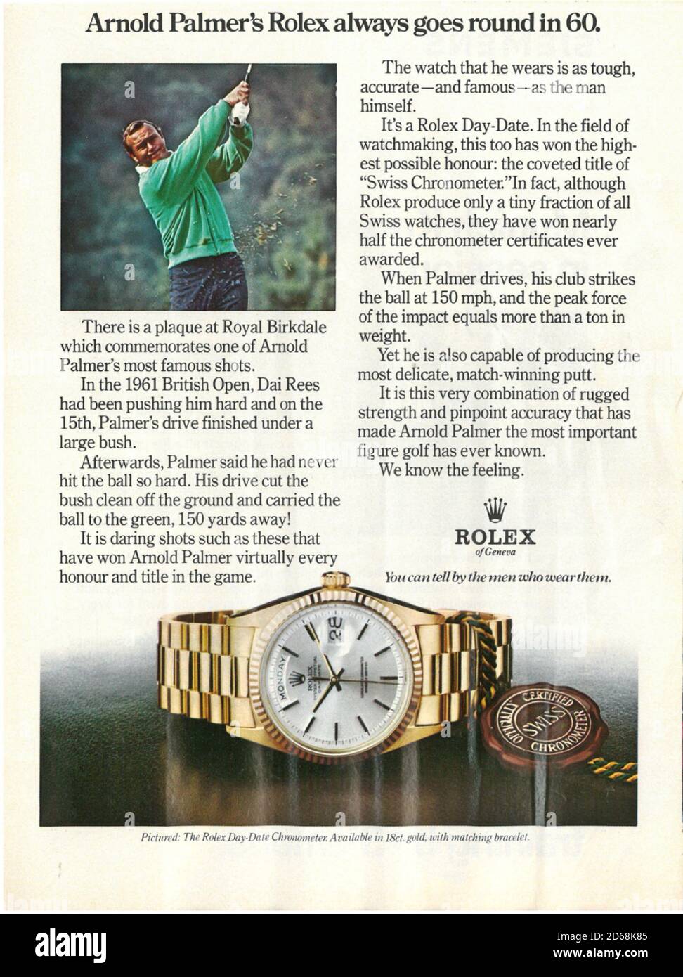 Paper ad advert of Rolex watch Swiss made Rolex Oyster day date gmt