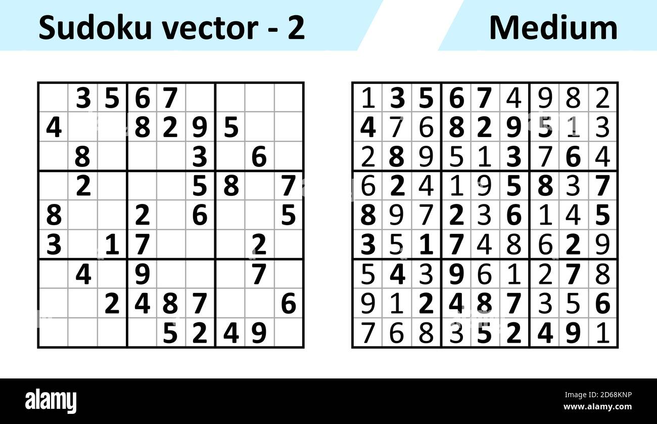 Sudoku game set with answers medium Difficulty. 28598288 Vector Art at  Vecteezy