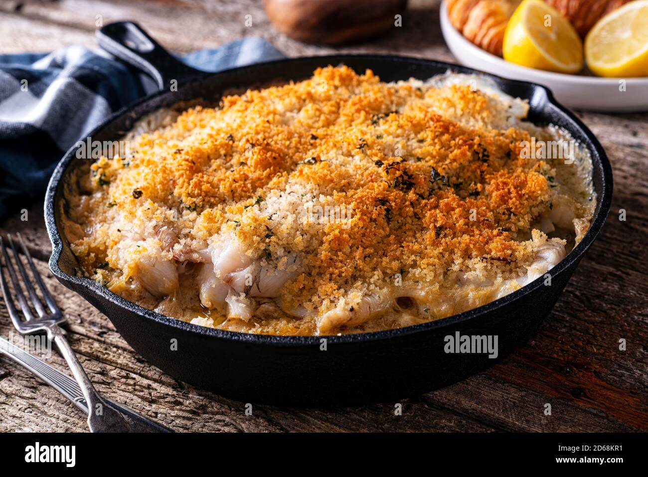 A delicious baked haddock casserole with white fish, cream sauce