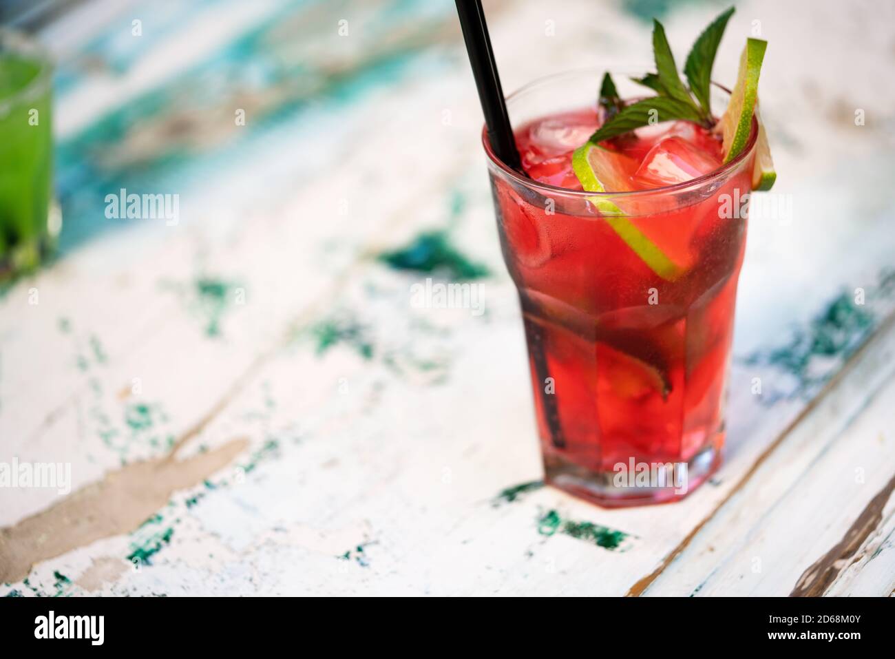 Fresh strawberry mojito or lemonade with mint Stock Photo