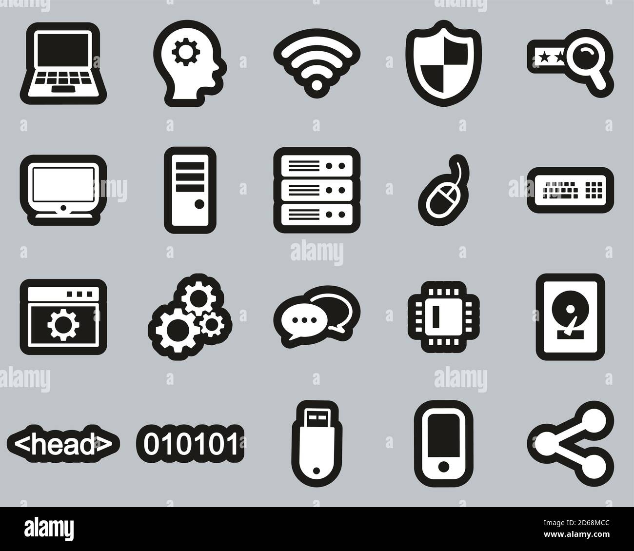Computer Programming Icons White On Black Sticker Set Big Stock Vector ...