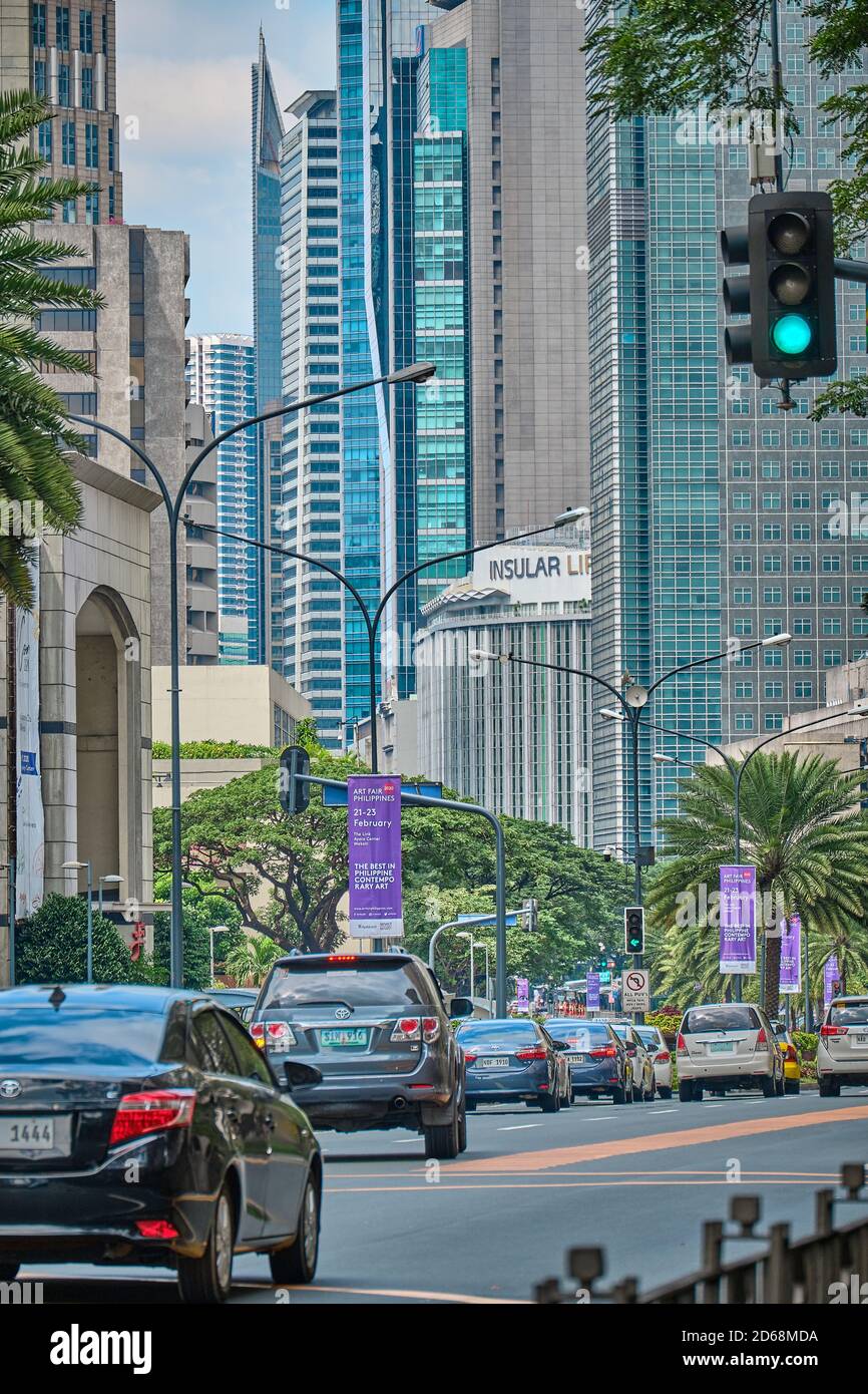 Manila, Philippines - Feb 02, 2020: streets of Makati city during daytime. Stock Photo