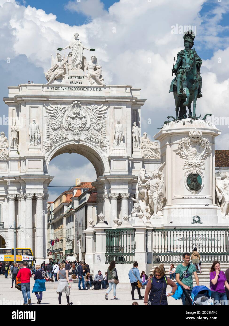 Arco da Rua Augusta at the square Praca do Comerico with the statue of Dom Jose I, Lisbon, Portugal, Europe Stock Photo