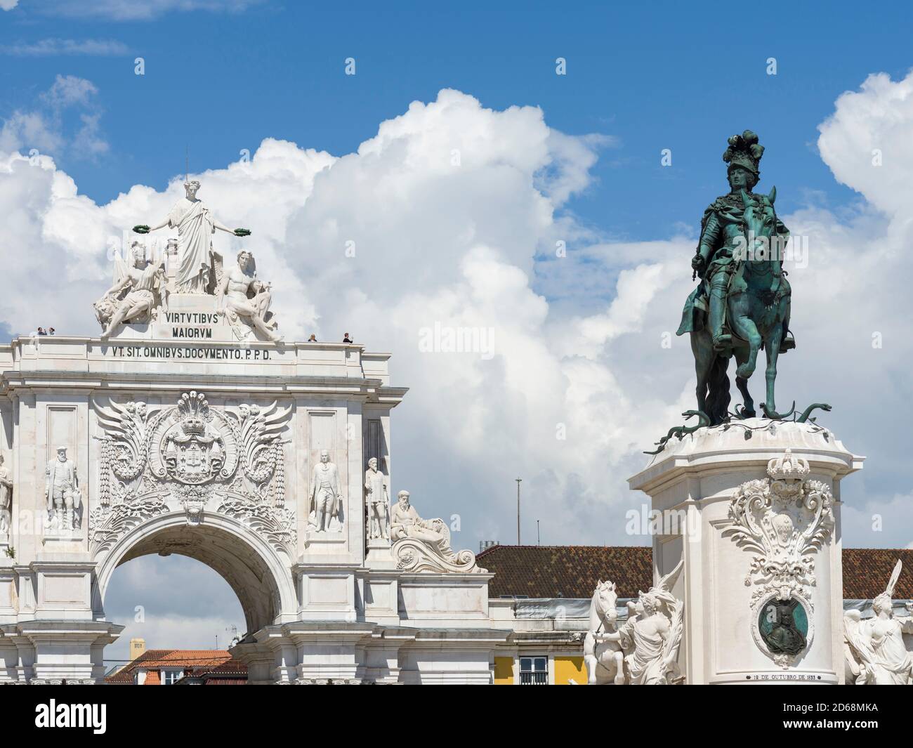 Arco da Rua Augusta at the square Praca do Comerico with the statue of Dom Jose I, Lisbon, Portugal, Europe Stock Photo