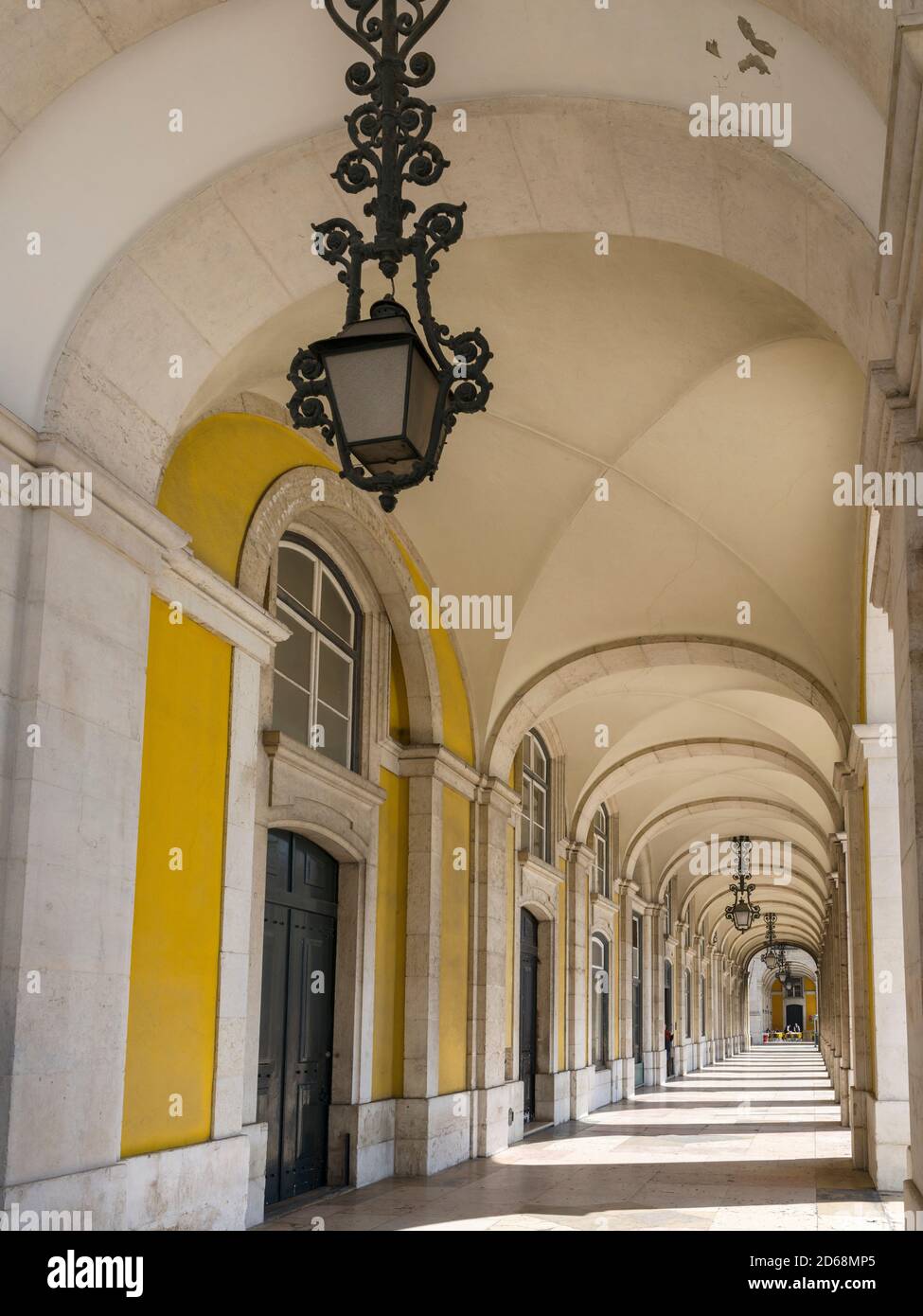 Arco da Rua Augusta at the square Praca do Comerico. The colonnades, Lisbon, Portugal, Europe Stock Photo