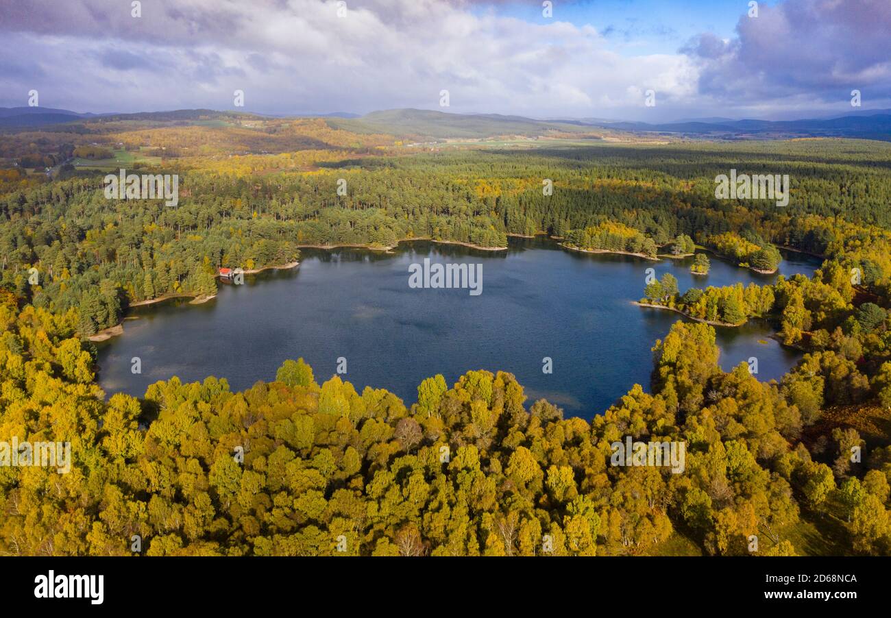 Aerial view of Loch Vaa in Cairngorms National Park near Aviemore, Scottish Highlands, Scotland, UK Stock Photo