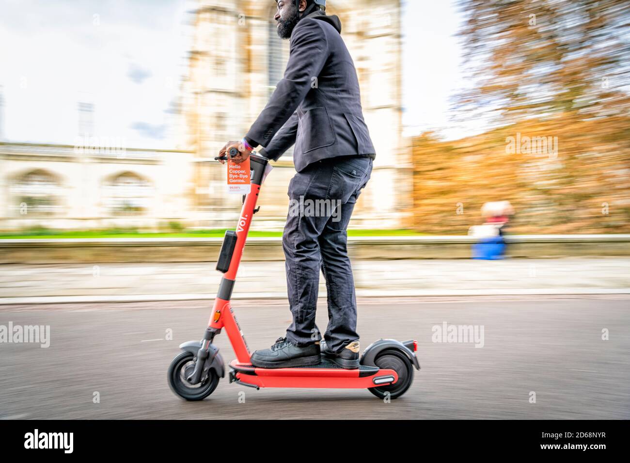 Cambridge, UK. 15th Oct, 2020. Voi shared electric scooters launch a trial  in Cambridge City UK. Cambridge is already well known for its wide use of  bicycles and now hire scooters will