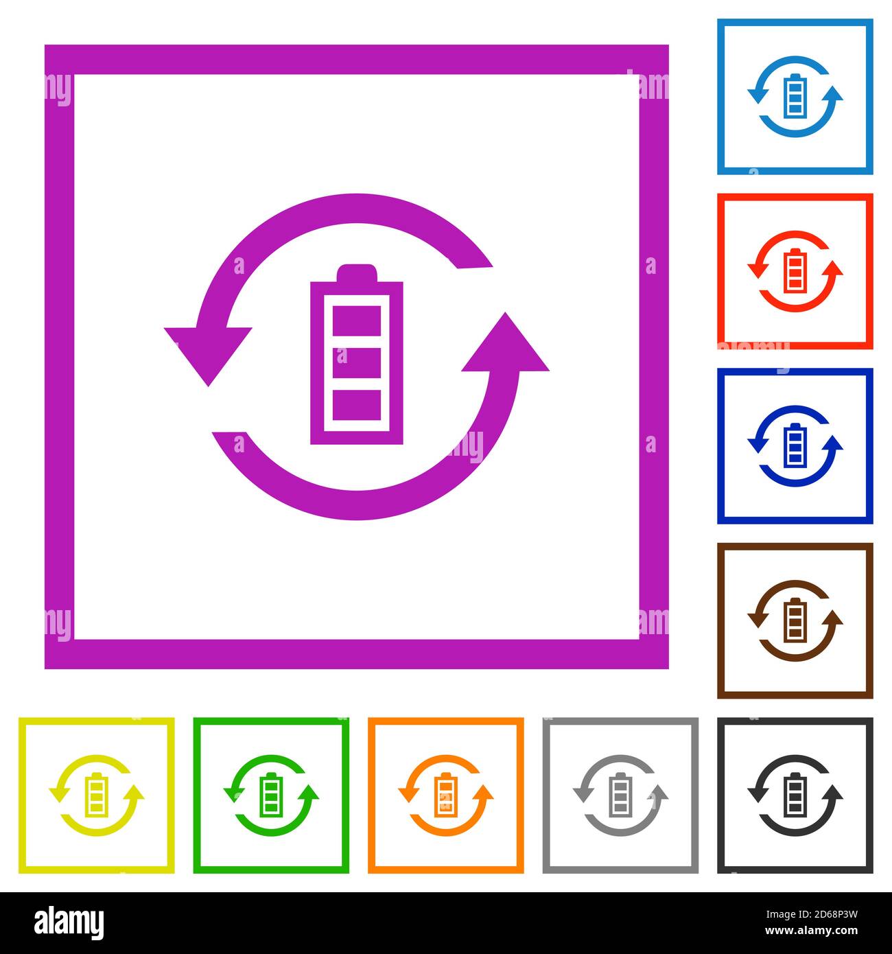 Renewable energy flat color icons in square frames on white background ...